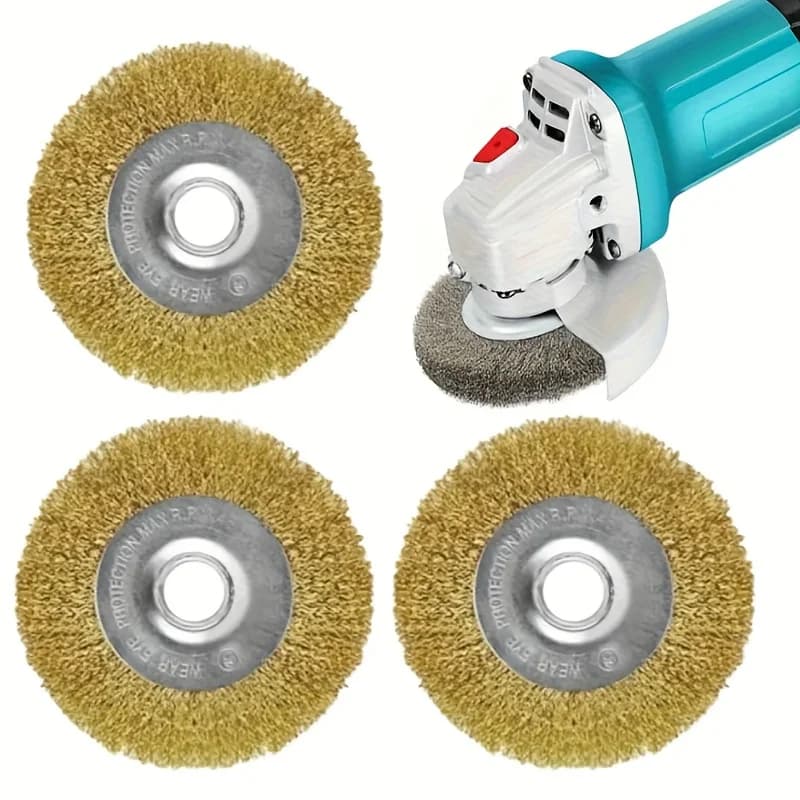3pcs Copper Wire Brush Set with Steel Wire Connector - Fine Round Head for Rust Removal, Sanding, and Cleaning - No Power Requir