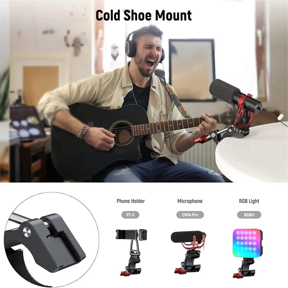 Super Clamp with Cold Shoe for DSLR Monitor Camera Tripod Stand Aluminum Alloy