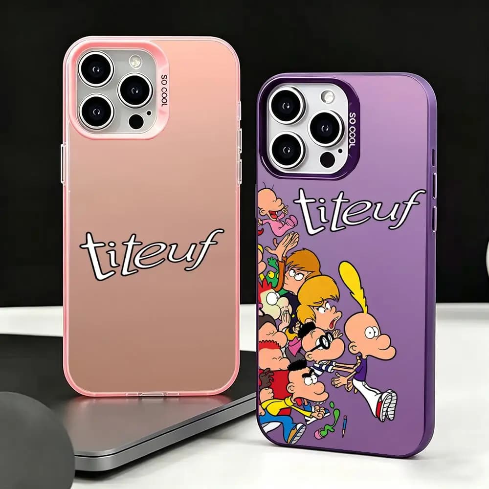 Custodia per telefono A-Titeuf color argento, in TPU antiurto morbido per iPhone 16 15 14 13 12 11 XS XR 7