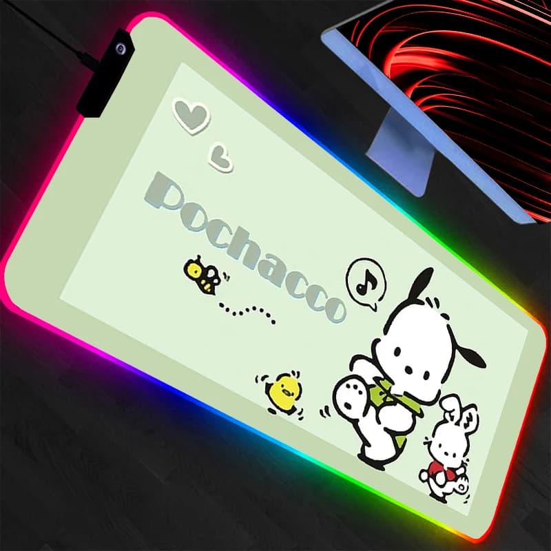 Tappetino per Mouse da Gaming RGB Pochacco, Grande Tappetino da Scrivania per PC e Gamer, Retroilluminato XXL per Laptop, Mousepad LED
