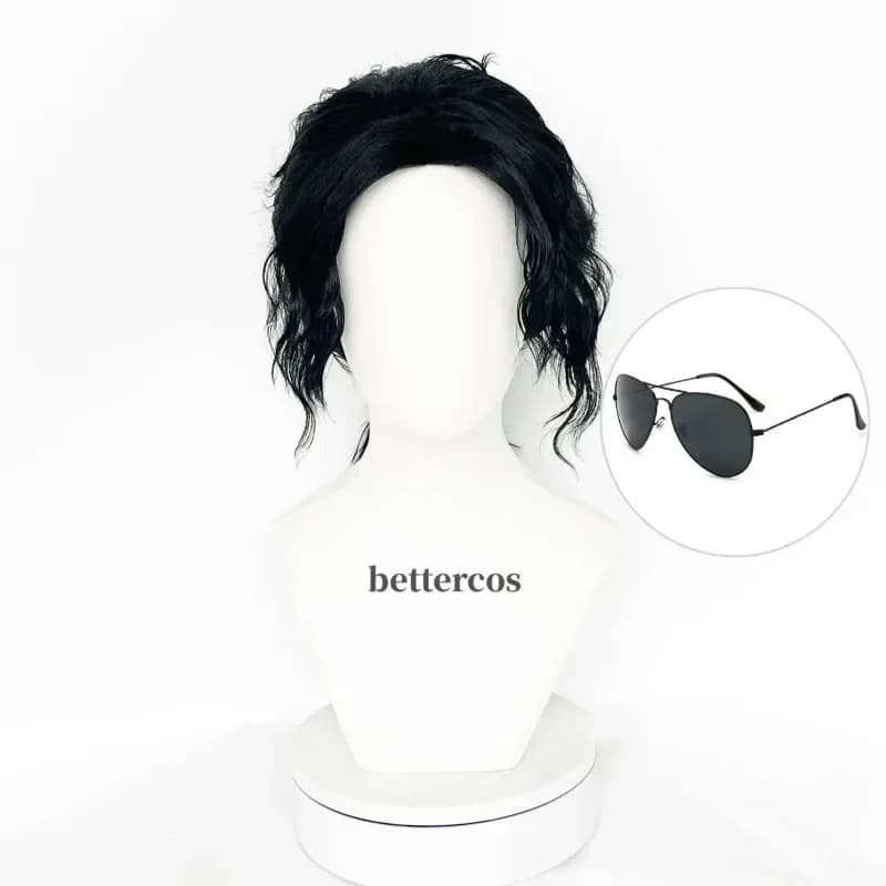 NewMichael Cosplay Gioco di ruolo Parrucca di capelli neri ricci medio lunghi Halloween Cos Wigs2025