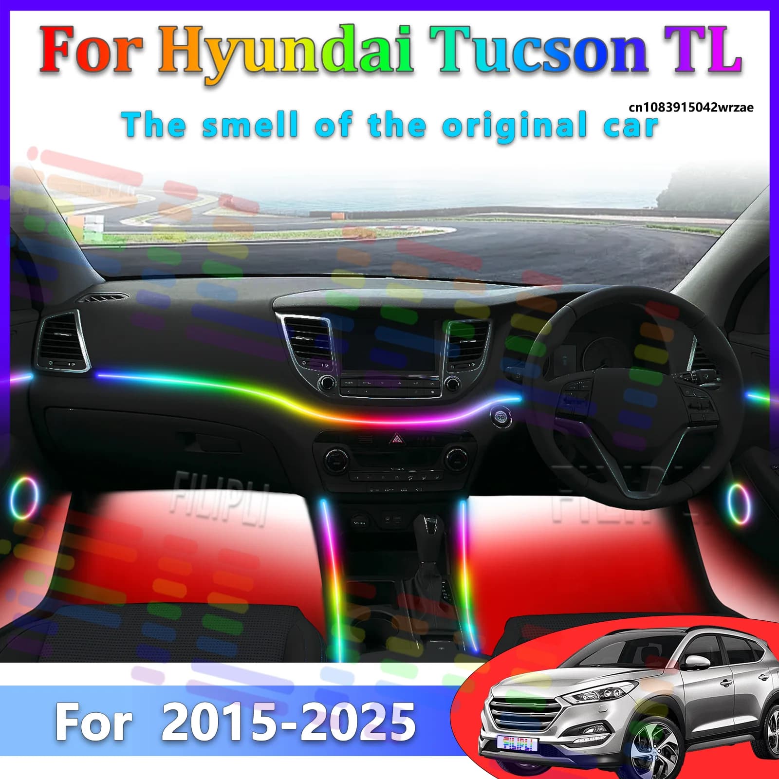 Luci Ambientali LED per Hyundai Tucson 2015 TL, Illuminazione Atmosferica Colorata, Striscia Neon per Interni Auto, Controllo App, 64 Luci RGB