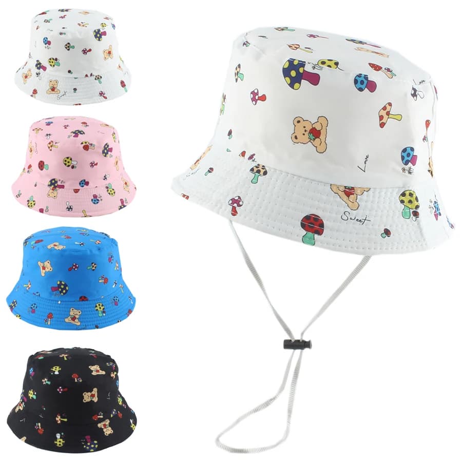 Summer Kids Fume Bear Baby Boys' Benne Hat Cute Mushroon Print Fishman Cap Baby Travel Outdoor Panama Beach Caps Children