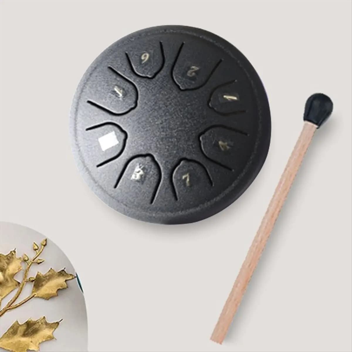 Efficiente - Tamburo da pioggia per tamburo con linguetta in acciaio esterno, 8 note Bacchette imbottite per percussioni in acciaio con tamburo per serbatoio Chakra da 4,5 pollici Oro
