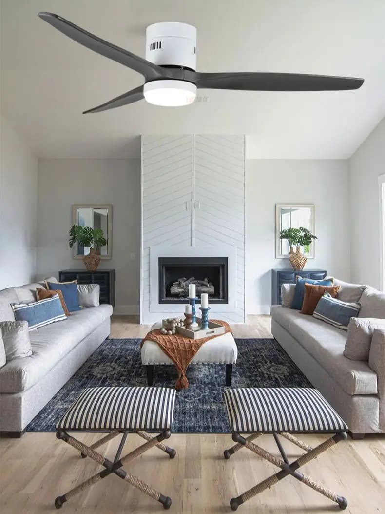 Ventilatore da Soffitto in Legno con LED, Potente Flusso d'Aria, 42-60 Pollici, Pale in Legno Bianco, Nero o Cromato, 110-240V, per Sala da Pranzo, Camera da Letto, Soggiorno