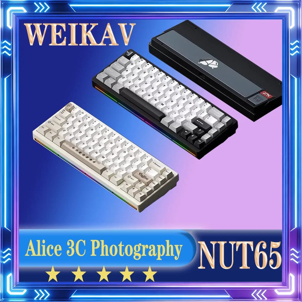 Tastiera Meccanica WEIKAV NUT65 in Lega di Alluminio, Wireless Bluetooth Tri-Modalità a Bassa Latenza, RGB QMK/VI per Gaming