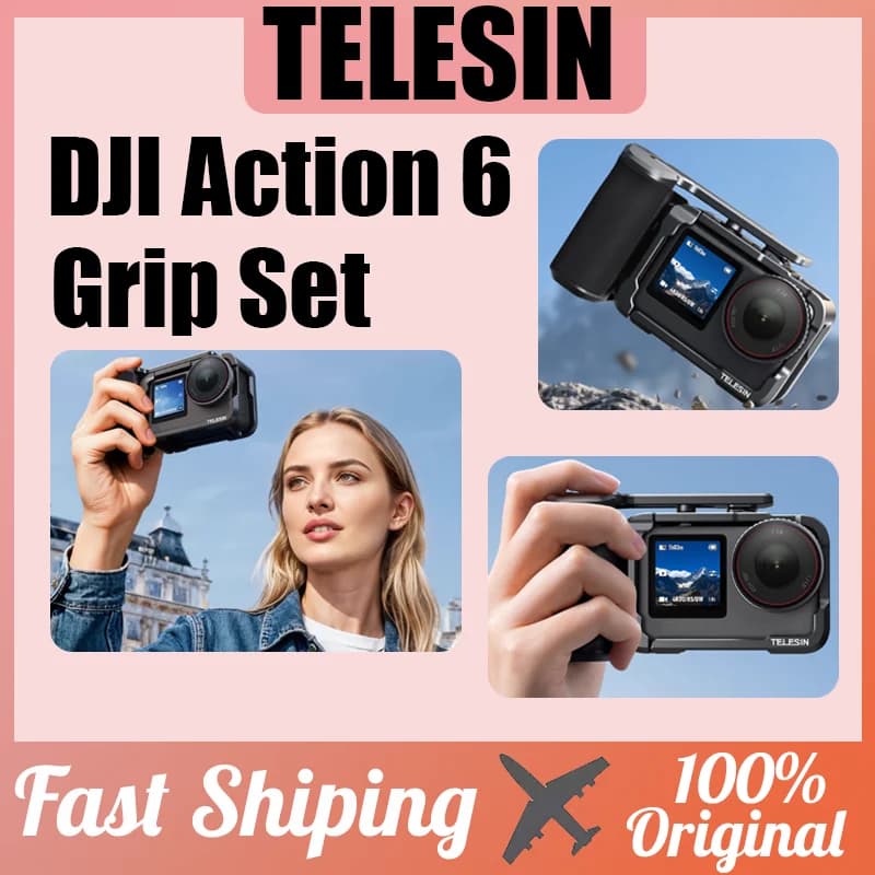 TELESIN For DJI Action 6 Grip Road Camera Handle Ultralight sand shutter handle Metal expansion frame for travel