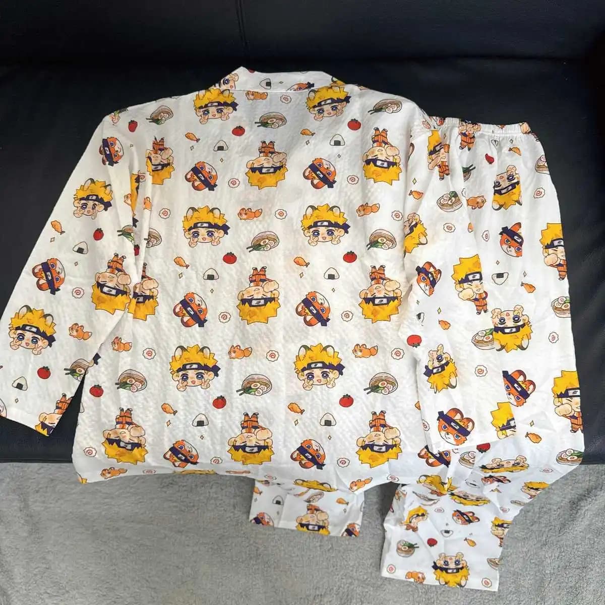 Pigiama Naruto Uzumaki con stampa anime, set a maniche lunghe con risvolto, in morbido tessuto waffle, per casa e sonno, per donne, ragazze e fan degli anime