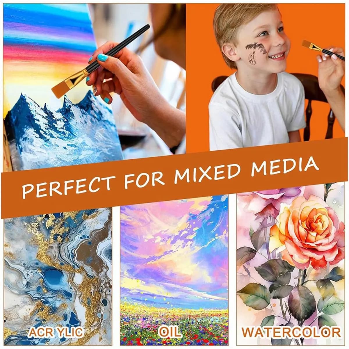 【ABFS】20 Pcs Flat Brush Set, 1 Inch Wide Watercolor Brushes Oil Painting Brushes, Big Paint Professional Brushes