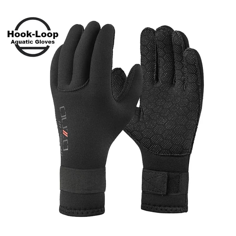 Neoprene diving gloves with hook, 3 mm and 5 mm, anti-slip, ideal for different water adventures from snorkeling to kayak