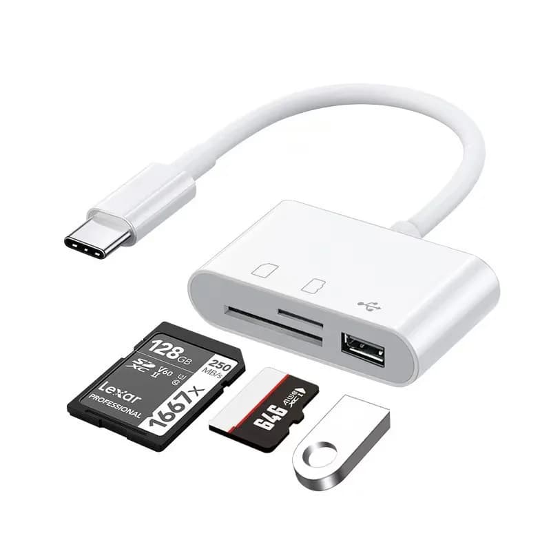 Adattatore 3 in 1 tipo C, Tf, Cf, Sd, lettore di schede di memoria, registratore, USB-C Flash compatto, facile da collegare e rimuovere