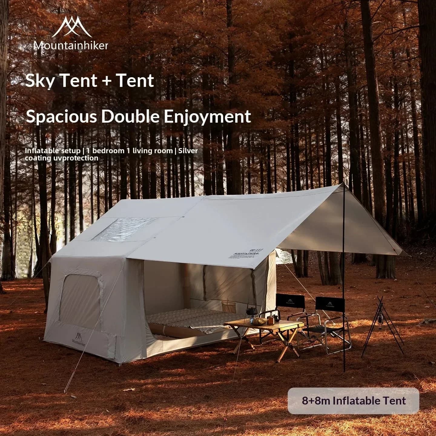 MOUNTAINHIKER 8+8㎡ Large Inflatable Tent Waterproof Observation Skylight Outdoor Camping Quick Setup Tent 3/4 Person Anti-UV