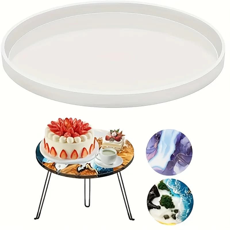 1 14in and 20in two large size silicone mold large river table resin mold round table large tray table plate epoxy silicone mold