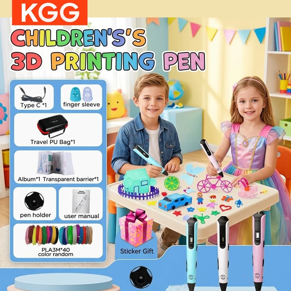 3D Printing Pen with LED Display, USB Rechargeable, 40 Colors, PLA Filament, Fai-da-Te Drawing Pen, Christmas Gift and Children's Birthday