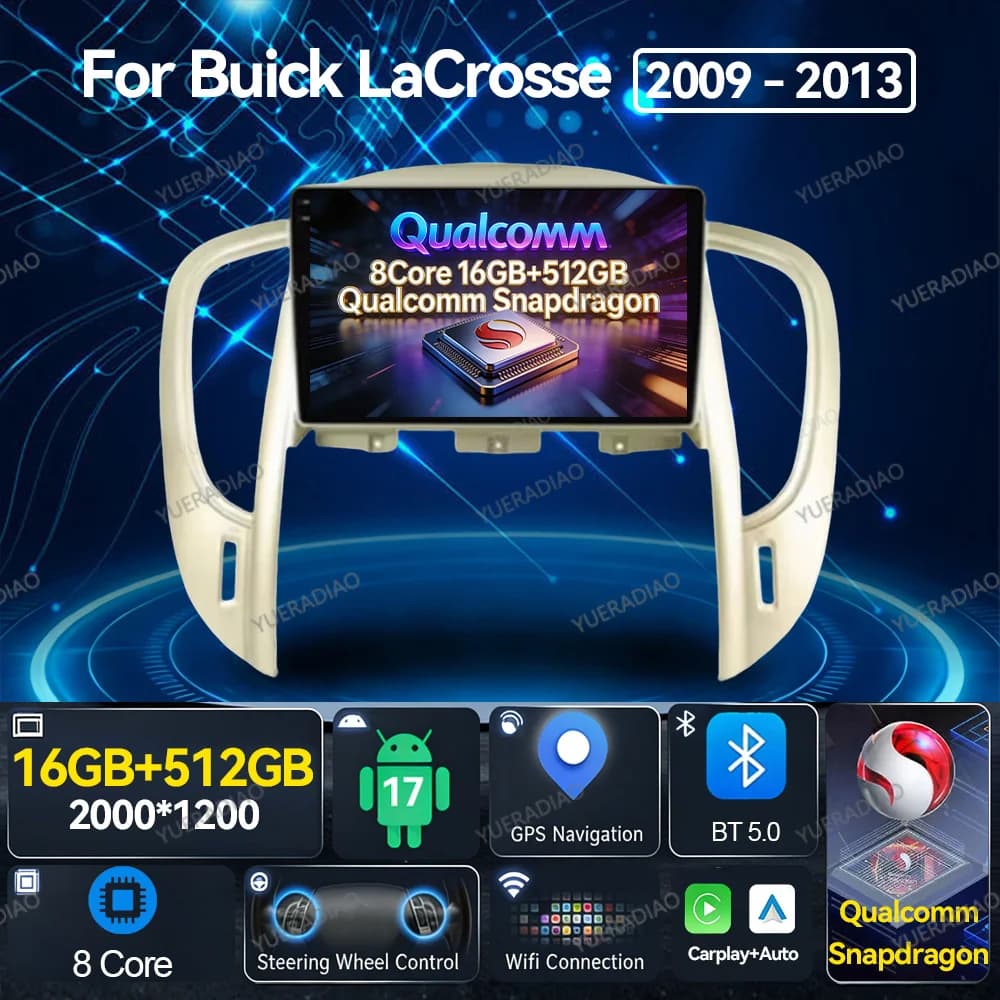 Android 17 Car Radio For Buick LaCrosse 2009 - 2013 QLED GPS NAVI BT Multimedia Stereo Video Player Head Unit 2DIN Qualcomm