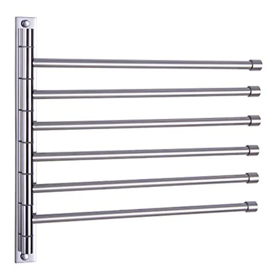 Portasciugamani Girevole a 6 Barre in Acciaio Inox, Supporto da Parete per Asciugamani da Bagno, Finitura Pieghevole