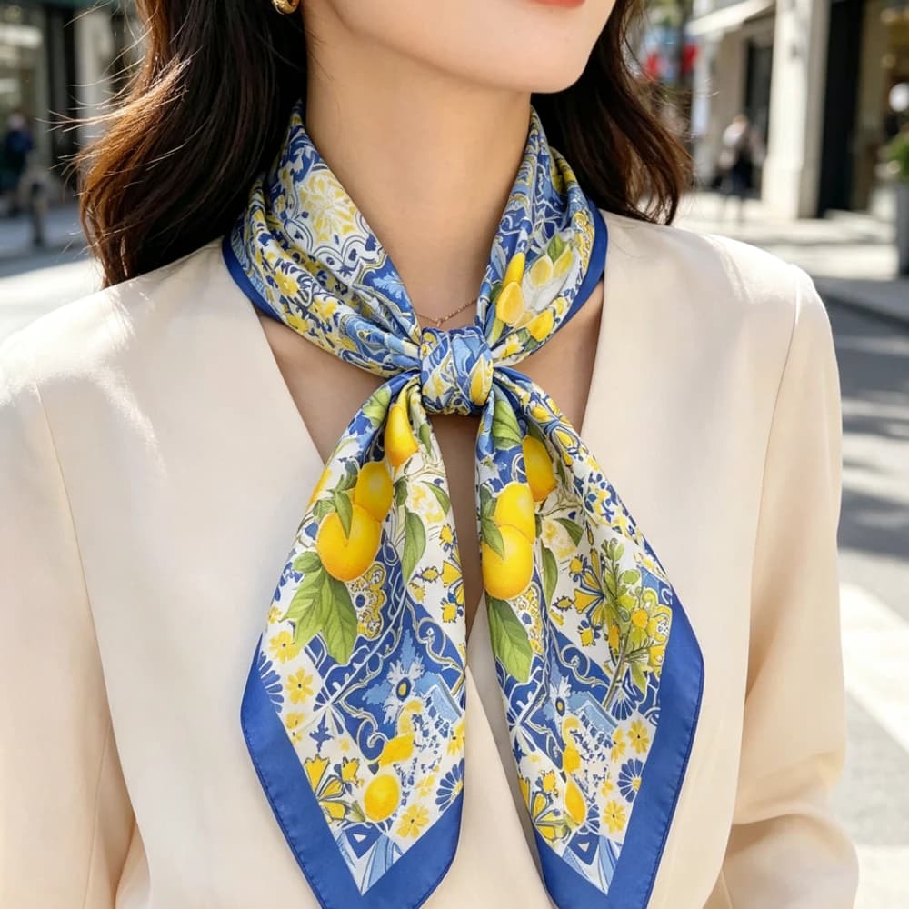 1 Pezzo Sciarpa Hijab da 68 cm con Stampa Limoni per Donna, Sciarpa in Poliestere Primavera/Estate, Protezione Solare per Esterni, Sciarpa Protettiva per il Collo, Hijab