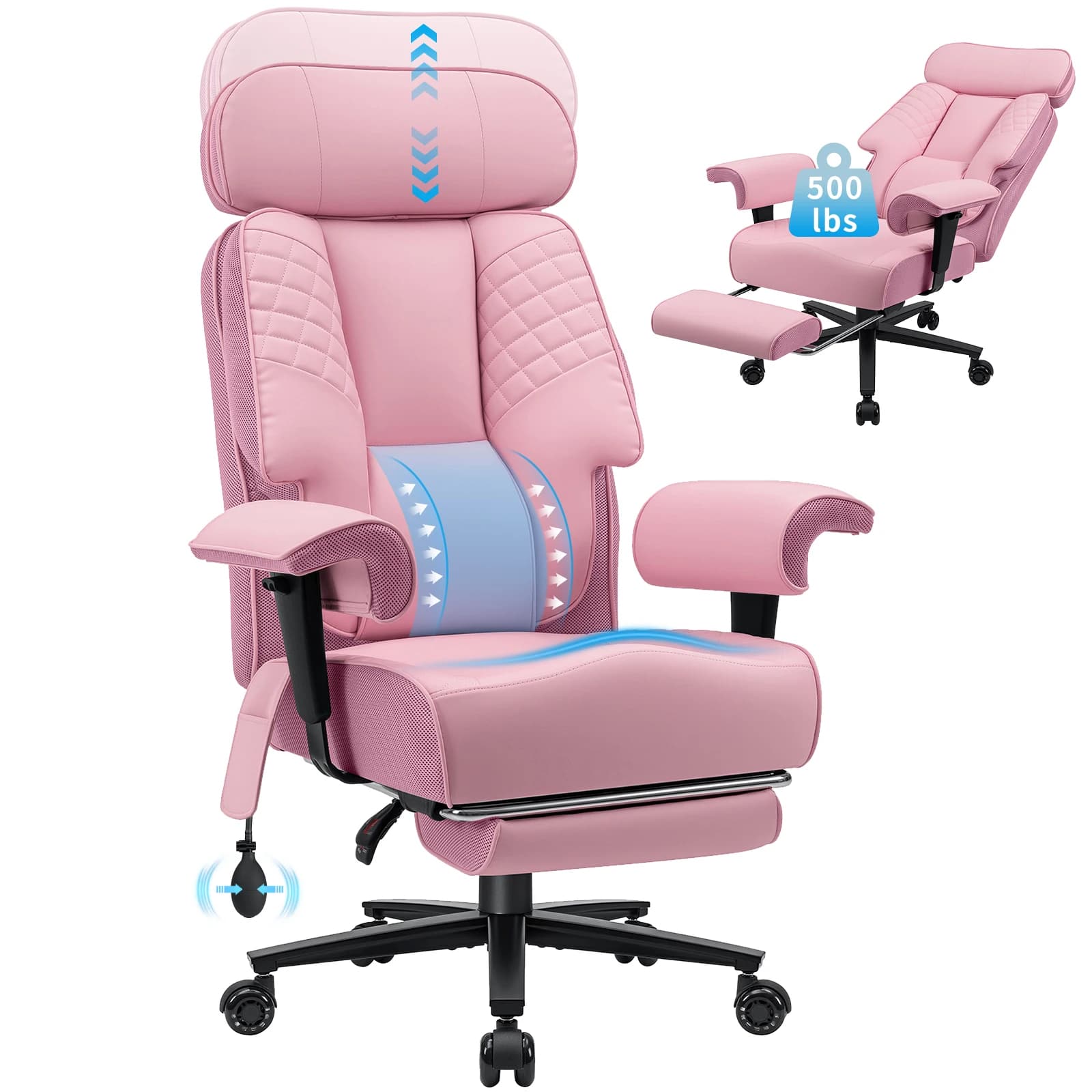 Sedia da ufficio direzionale da 500 libbre con poggiapiedi e supporto lombare, sedia da gaming ergonomica con poggiatesta regolabile per casa