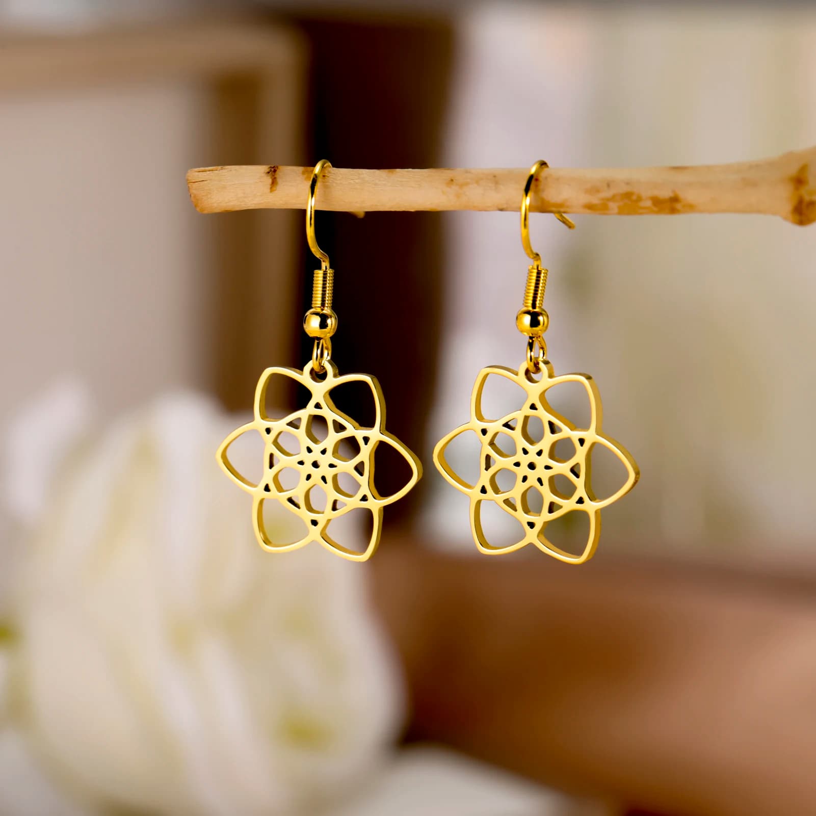 Sipuris Seed of Life Chakra Flower Women's Earrings Sacred Geometry Round Charm Stainless Steel Jewelry Christmas Gifts