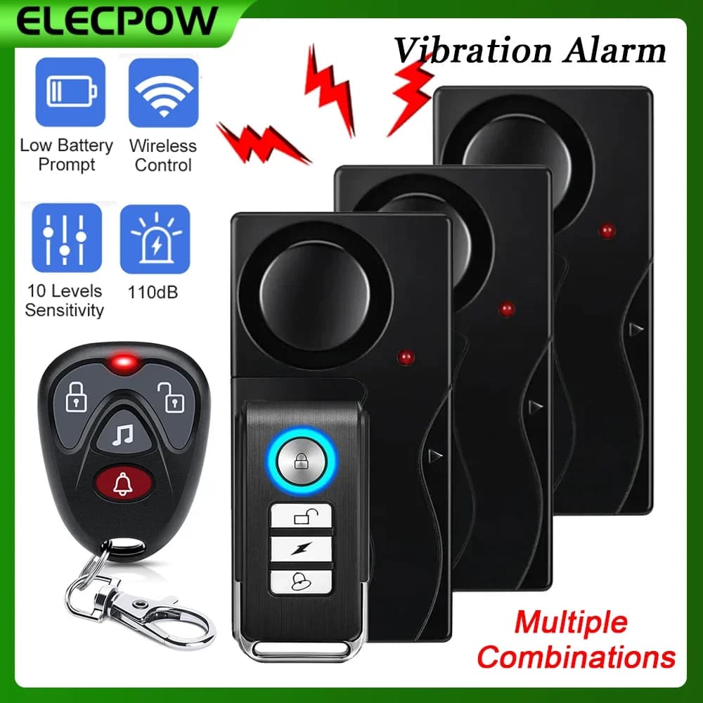 Elecpow Allarme a vibrazione per porte e finestre Allarme antifurto wireless per la sicurezza domestica Allarme antifurto per bicicletta da 110 dB con telecomando
