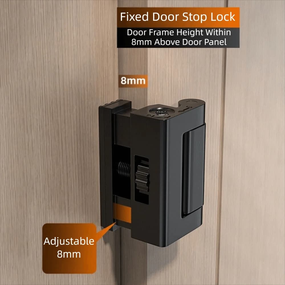Serratura per Porta in Lega di Alluminio Rinforzata con Manopola Regolabile, Antifurto Resistente, Senza Foratura, per Hotel