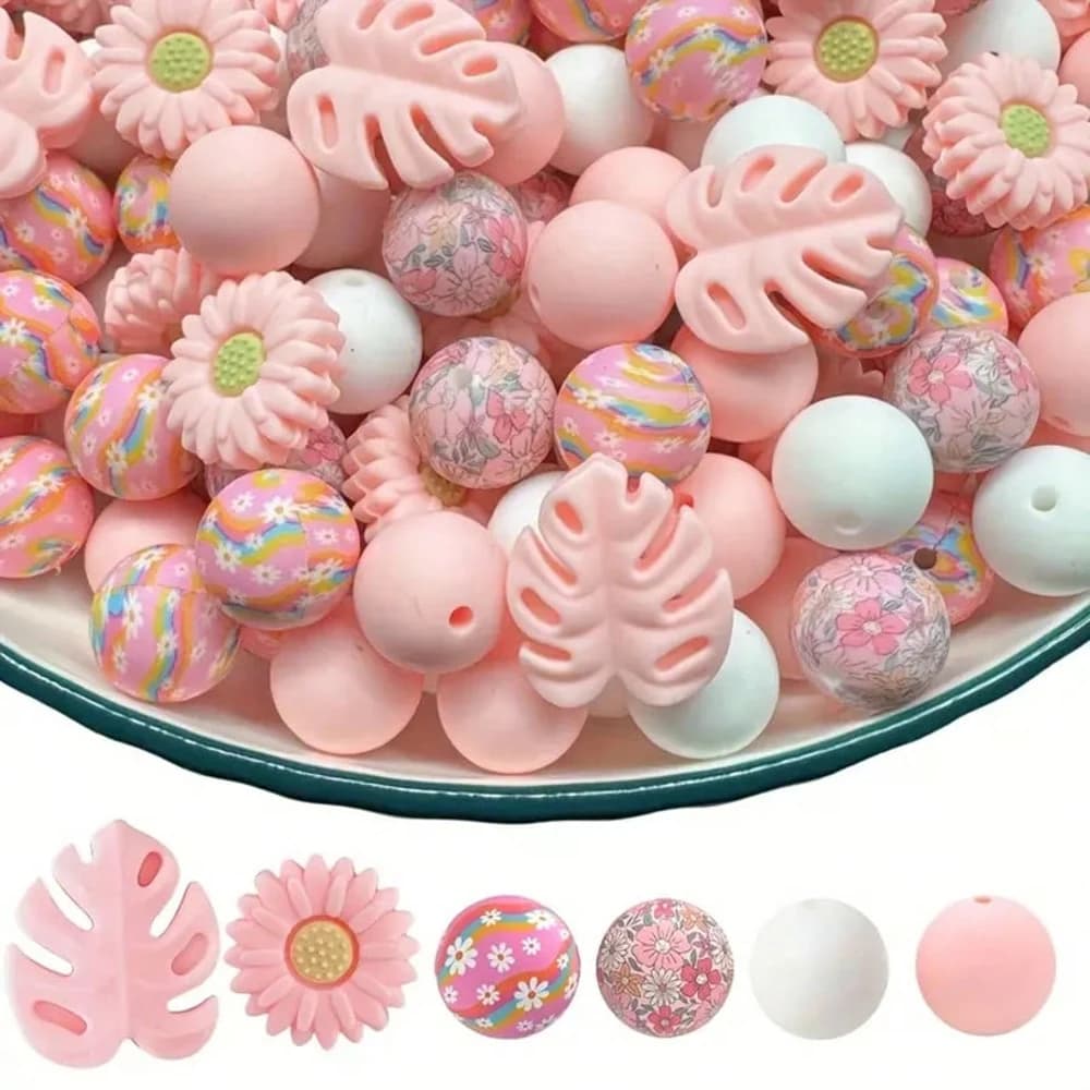 Set di perline in silicone con foglie e margherite da 25/30 pezzi, adatto per la creazione di gioielli fai da te, penne e collane, set regalo di gioielli fatti a mano