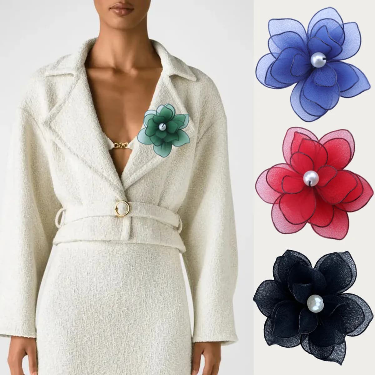 Spilla di perle tridimensionali da 8 cm con spilla di fascia alta in rete Accessorio per abito camelia Corpetto per abito multifunzionale