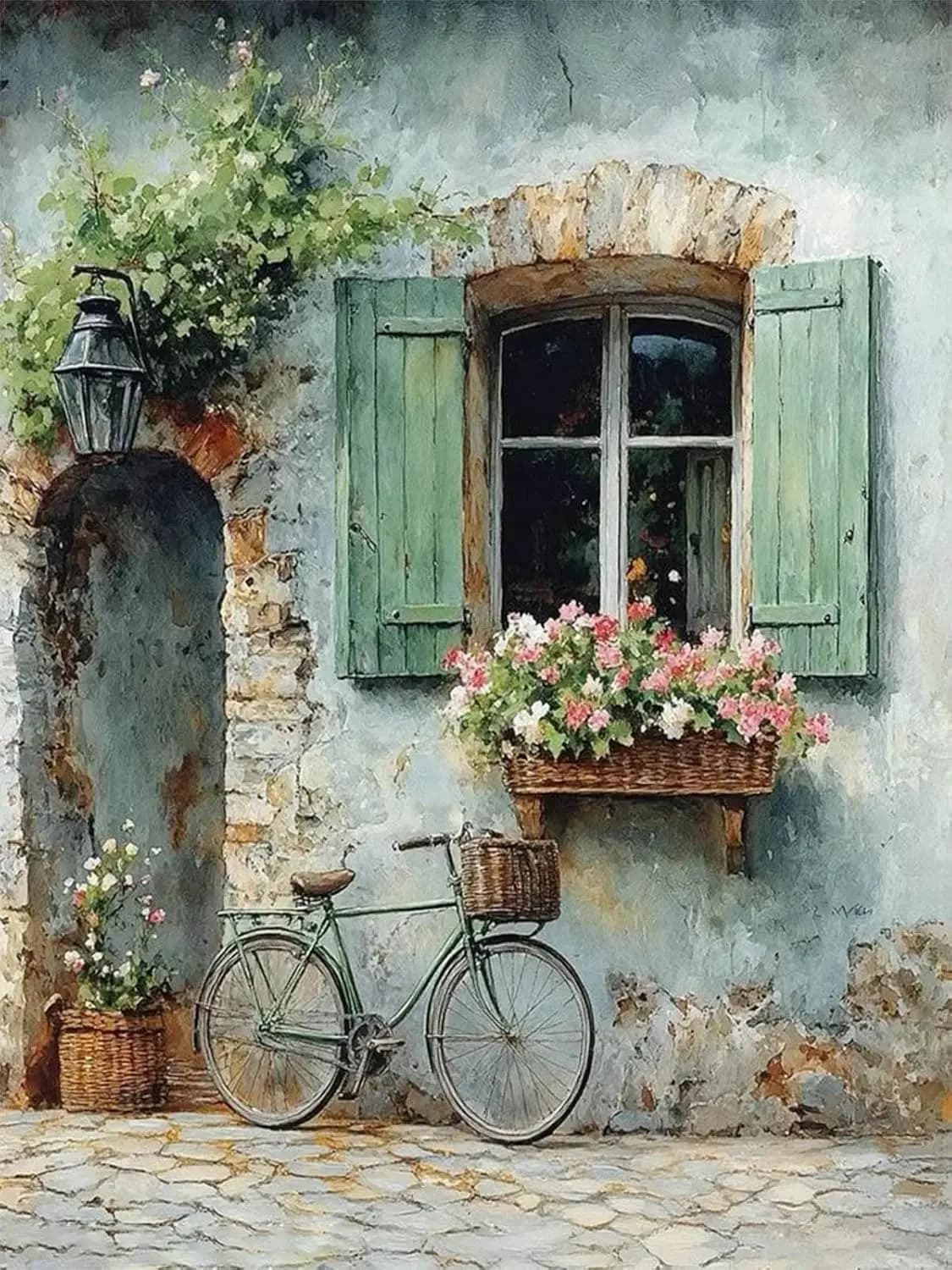 Kit Diamond Painting Accompany Wind per Adulti, Kit Diamond Art con Motivi Finestre, Biciclette e Fiori per Principianti, Diamond Painting 5D Rotondo a Copertura Totale