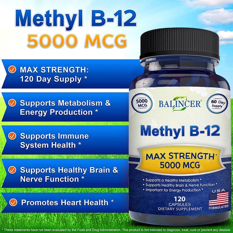 Balincer Supplement Vitamin B-12 5000mcg - Supports healthy nervous system and central function - Energy and immune support