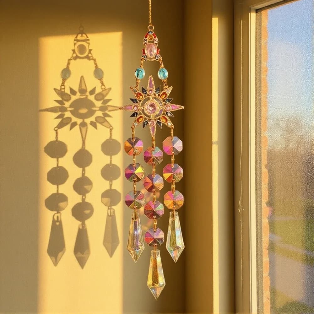 2026 Prismatic Rhinestone Suncatcher Sun Moon Star Heart Crystal Chime Home Decor Hanging Pendant Window Ornament Decoration