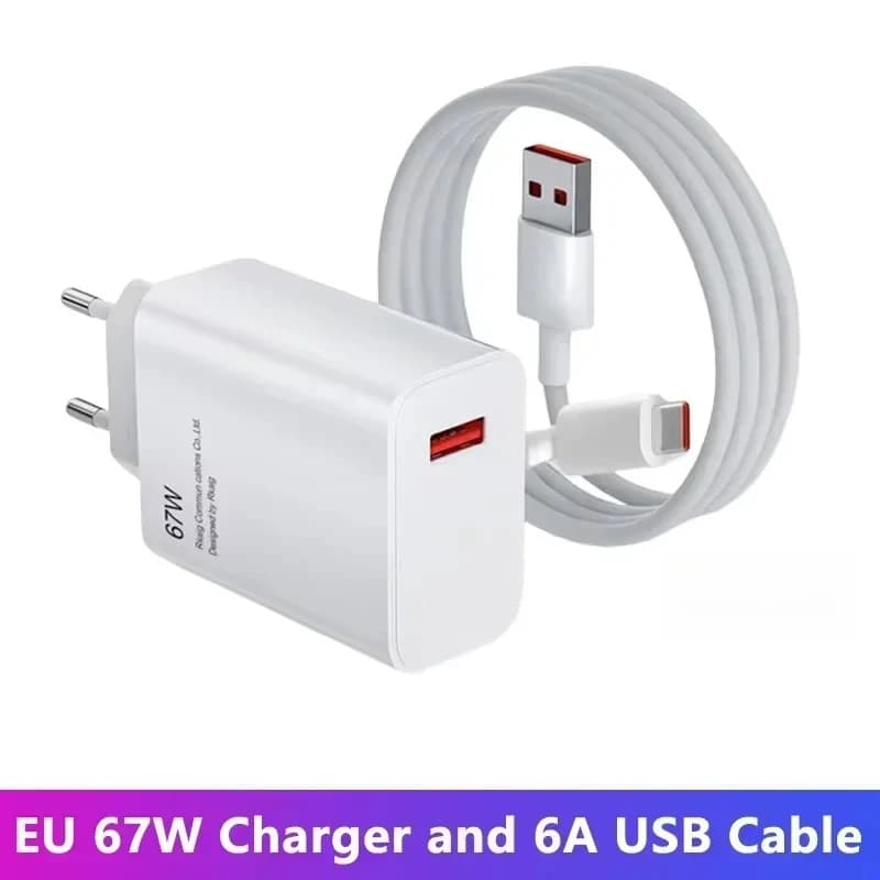 USB 67W Charger with Type C 6A Cable for Xiaomi 15 14 Pro Redmi Note 13 Pro, Quick Charging Adapter for Cellular Phones