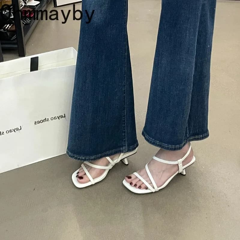 Sandali Donna Vintage Estivi con Tacco Alto e Punta Aperta, Eleganti con Fascia Sottile e Cinturino Posteriore, per Feste e Serate