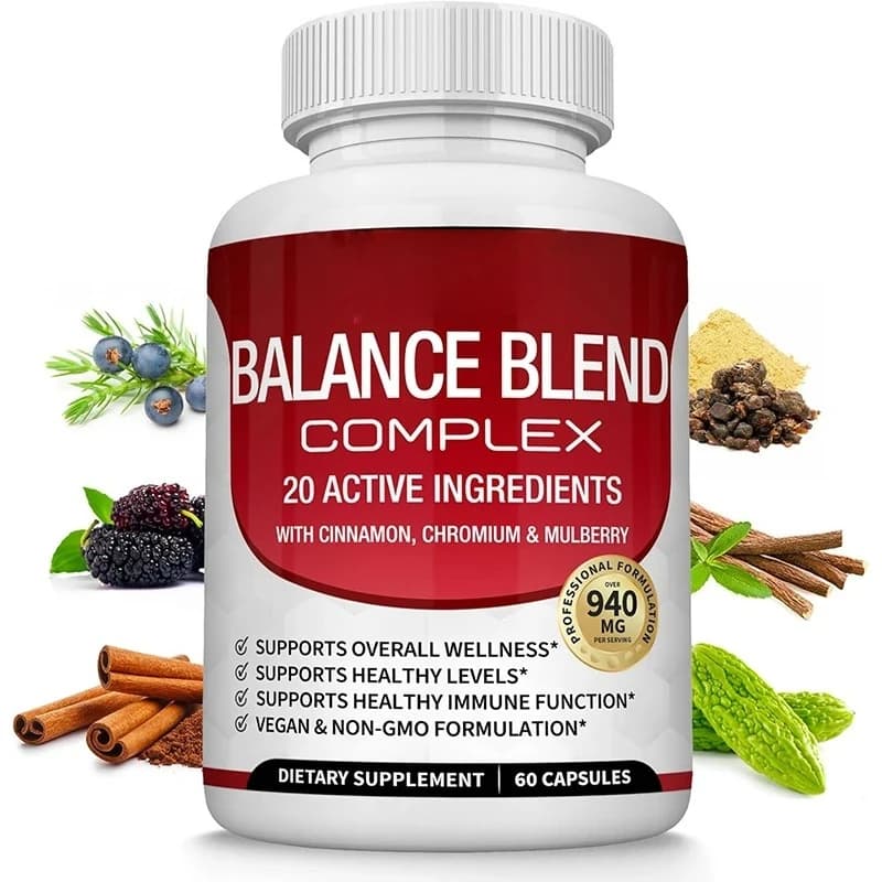 Advanced Natural Balance compound supplement - 20 herbs and natural vitamins with cinnamon for non-GMO vegetarians -60 capsules