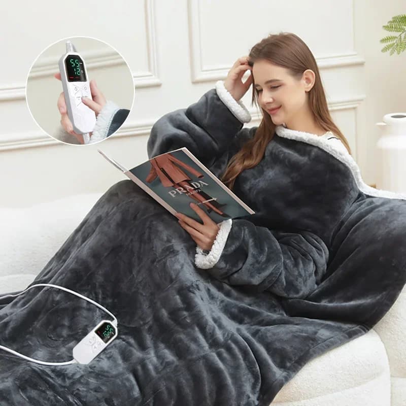 127x177CM Coperta riscaldata indossabile Maniche Design Flanella Lavabile in lavatrice 8 marce per il comfort dell'home office Coperta calda riscaldata