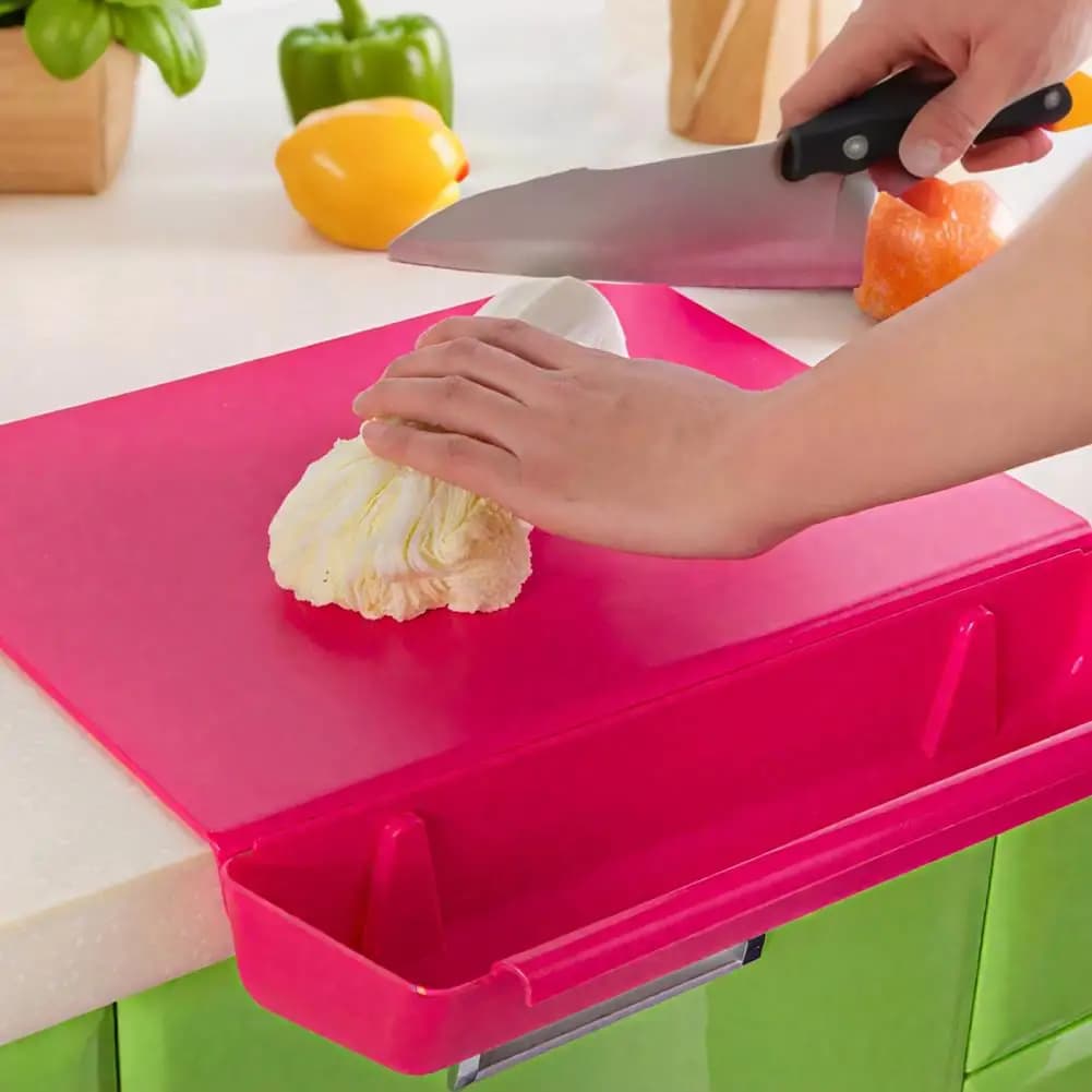 Versatile Home Decor Cutting Board 2-in-1 Acrylic Cutting Board with Food Container Slot Double-sided Anti-slip Chopping Board