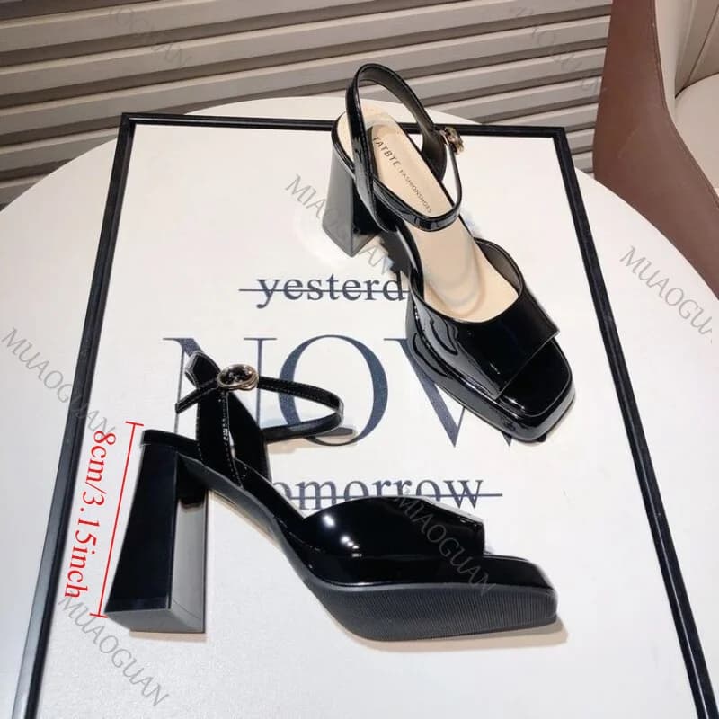 Summer Strap Buckle Block Heels Sandals Party Wedding Peep Toe Fashion High Heels Shoes For Women New 8CM Platform Heeled Pumps