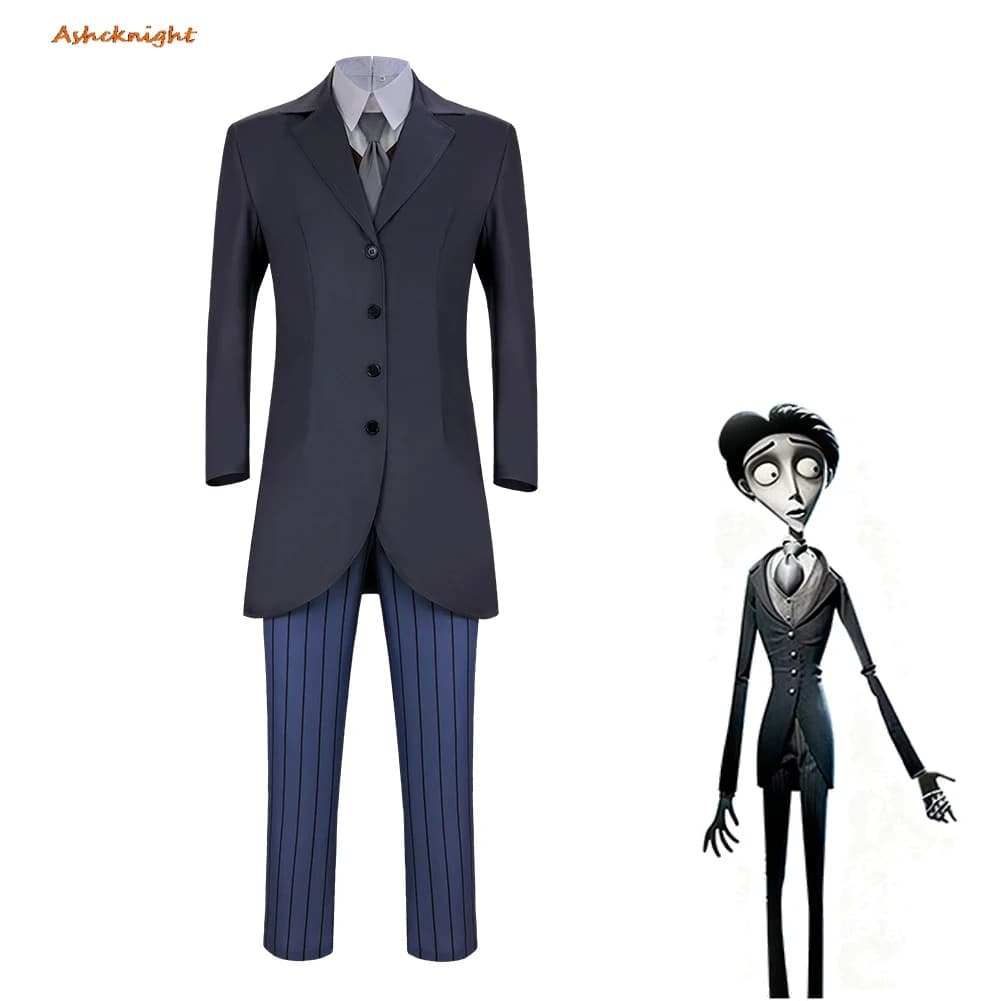 Movie Corpse Bride Cosplay Coat Pants Scarf Clothing Men Party Disguise Roleplay Male Outfit Suit Halloween Costume Carnival