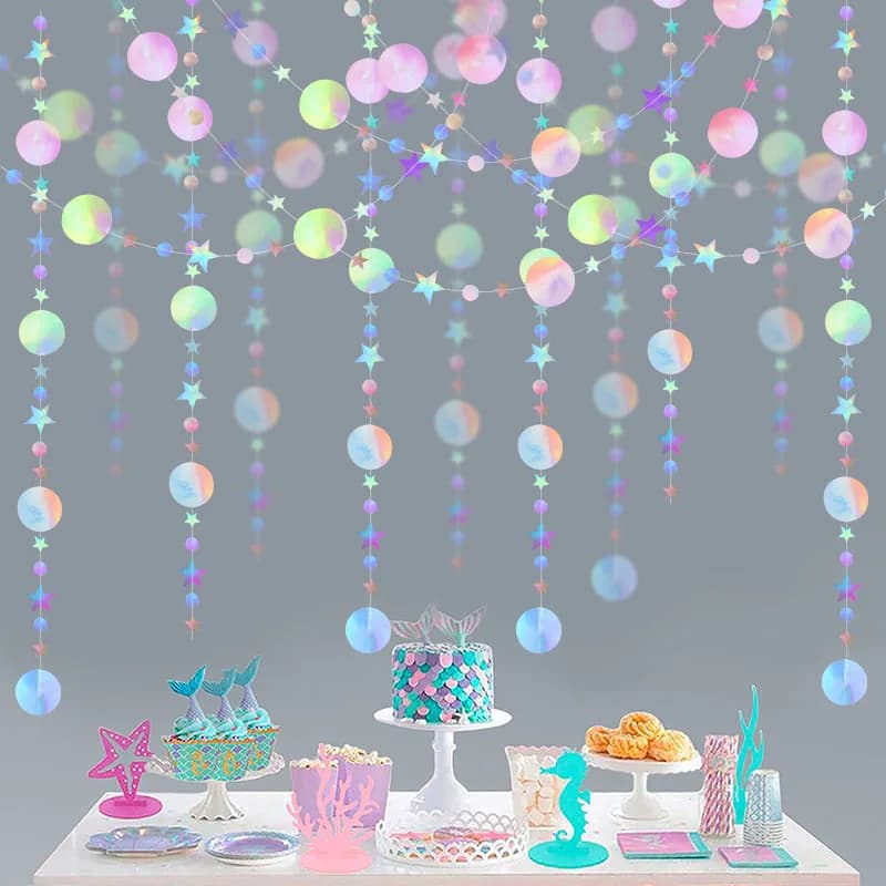 Ghirlanda di punti stellari di carta con specchio laser per matrimoni, bambini, prima sirena, decorazione per feste di compleanno, baby shower, striscione natalizio da appendere