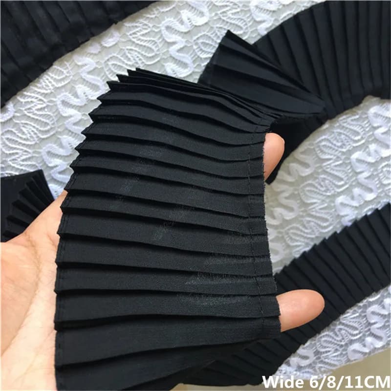 6/8/11 CM di Larghezza Bianco Nero Chiffon 3d Pieghettato Tessuto di Pizzo Con Volant Nastro Con Frange Increspature Trim Vestito Orlo tende Cucito Decor
