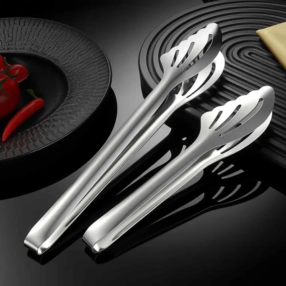 Food Serving Tongs Stainless Steel Non Slip Grip Hollow Out Design For Kitchen Cooking BBQ Air Fryer Buffet Grill