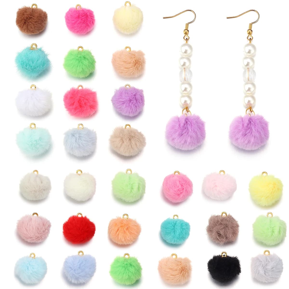 20pcs/lot Colored Soft Pompom Plush Fluffy Round Balls Pendant For Jewelry Necklace Making Findings DIY Fashion Earring Supplies