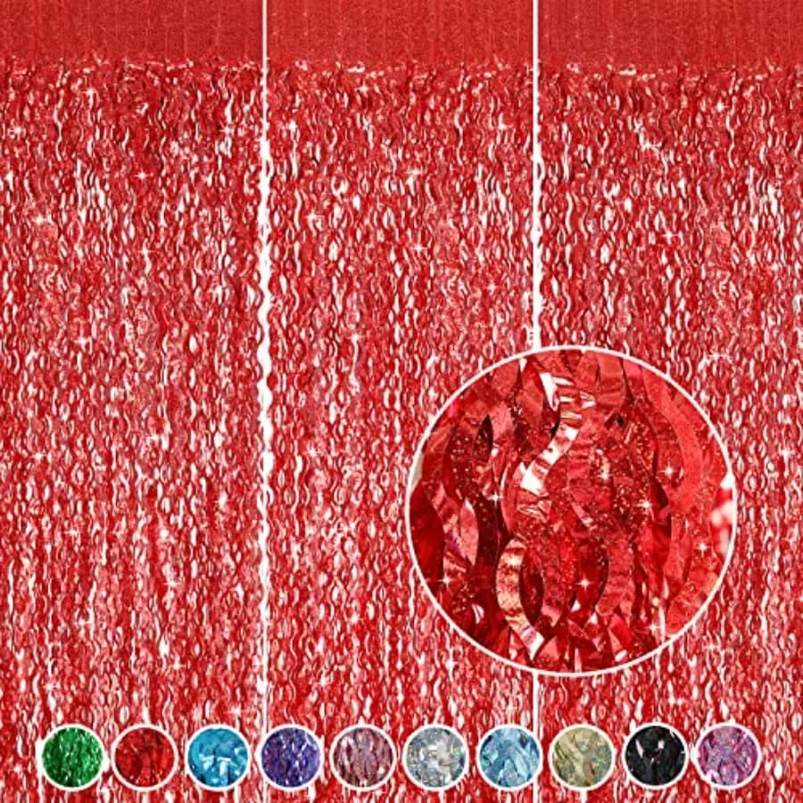3 Pack Red Backdrop Curtain - 3.3 ft x 6.6 ft Foil Backdrop Curtain Streamers Birthday Decorations for Birthday Party Christmas
