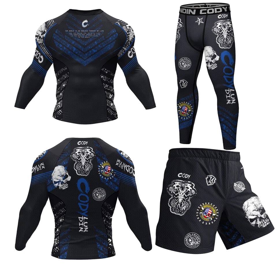 Abbigliamento sportivo MMA Rashguard jiu jitsu T-shirt + Pantaloncini Pantalone 4 pz/set Muay Thai Suit Bjj Kickboxing Uomo Palestra Sport Allenamento Boxe Wear