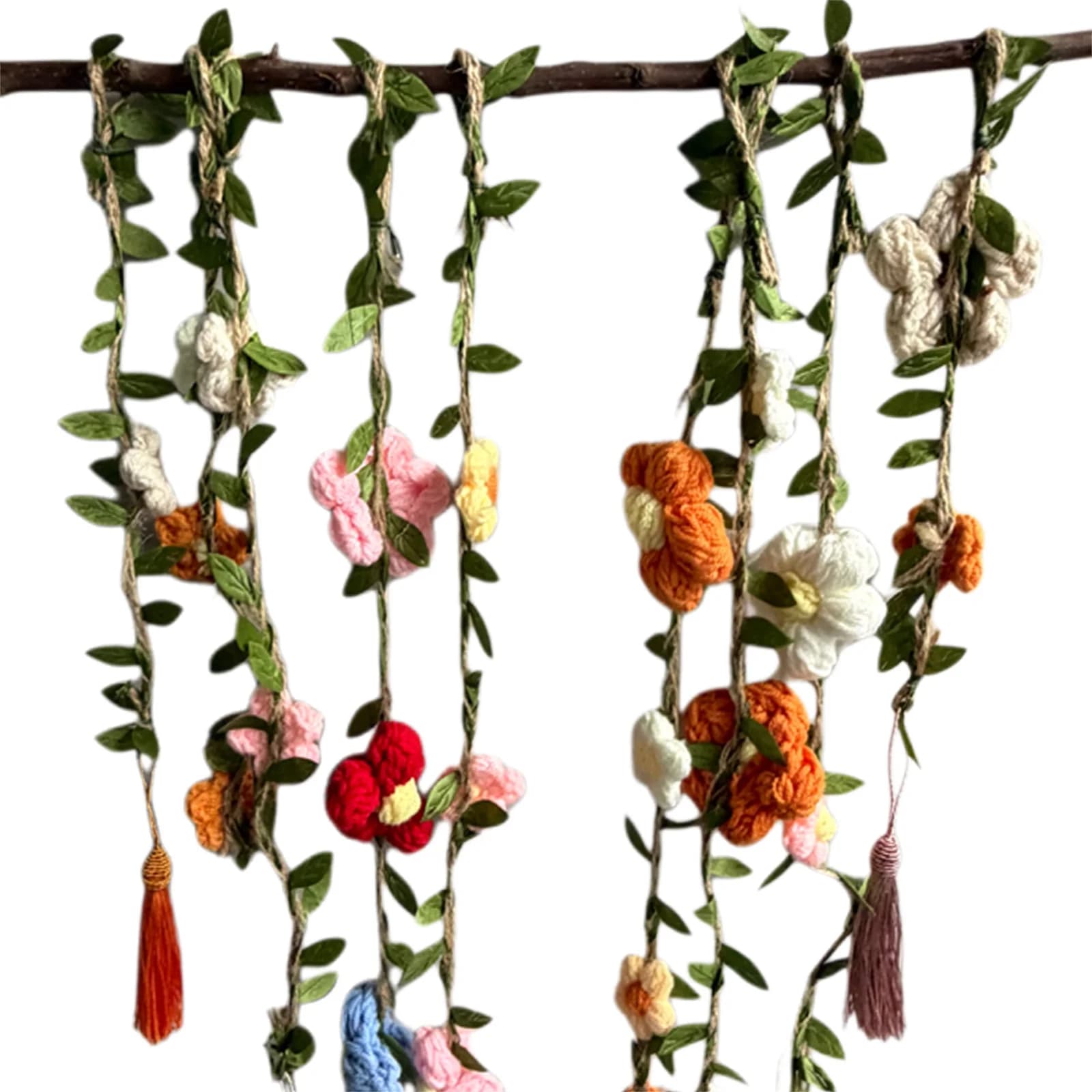 Crochet Floral Boho Woven Garden Wall Hanging Tapestry Handmade Flower Decor Bedroom Living Room Home Art