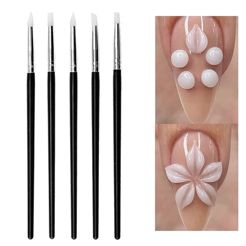 Nuovo Set di 5 Penne per Intaglio Unghie, Penne in Silicone per Goffratura 3D, Penne per Modellazione Petali Stereoscopici, Strumenti Speciali per Gel Unghie