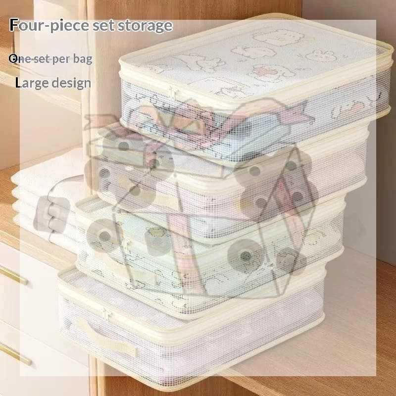【CC】Organizzatori per lenzuola e contenitori impilabili con maniglia per riporre biancheria da letto, per armadi, camere da letto, copripiumini