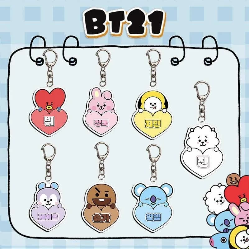 BT21 Koya RJ Man Chimmy Tata Cooky Shooky Anime Cartoon Modello in Acrilico Coppia Decorazione Zaino Portachiavi Ciondolo Auto Regalo di Natale