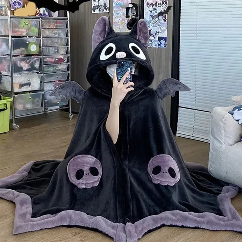 ABLJ Felpa con cappuccio coperta indossabile per Halloween carina per cosplay di Halloween Mantello da pipistrello con cappuccio morbido