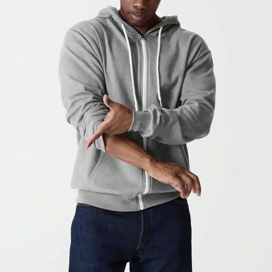 Mens Slim Fit Zip Up Hoodie Cotton Blend Soft Fabric Basic Layering Comfortable Jacket With Hidden Pocket