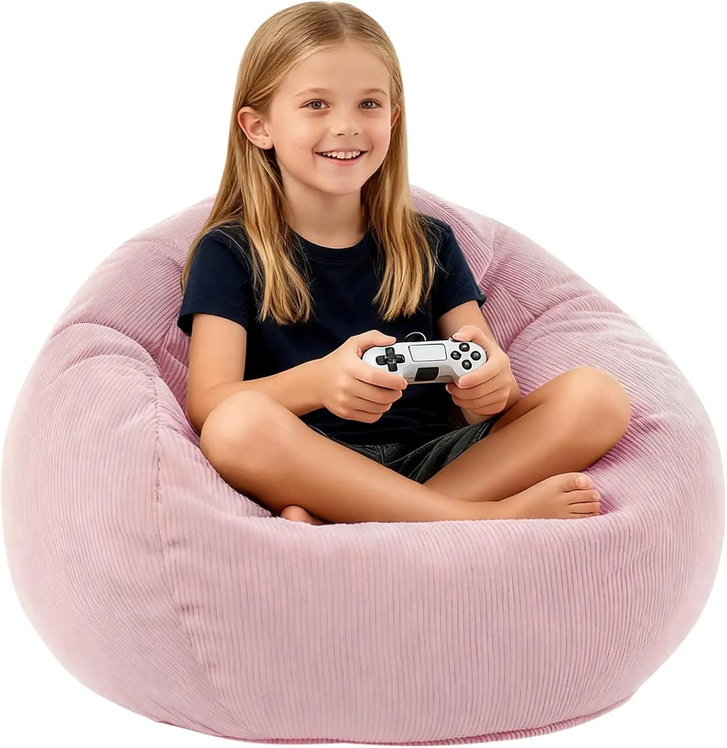 Poltrona Sacco in Memory Foam per Bambini e Adolescenti, Sedia Rotonda Rosa Comoda per Lettura e Gaming, per Soggiorno, Camera da Letto, Dormitorio